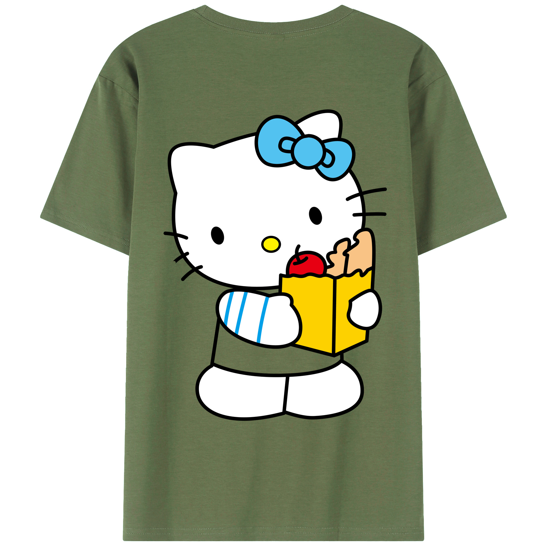 （画像用） Hello Kitty ハローキティ 綿100％ メンズ半袖Tシャツ（バックプリント） 通気性